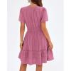 image:imageBTFBM Womens Spring 2026 Casual Mini Dresses Lightweight Short Sleeve V Neck Elastic Waist Cute Boho Beach Dress PocketsDusty Pink