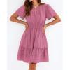 image:imageBTFBM Womens Spring 2026 Casual Mini Dresses Lightweight Short Sleeve V Neck Elastic Waist Cute Boho Beach Dress PocketsDusty Pink