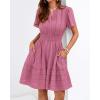 image:imageBTFBM Womens Spring 2026 Casual Mini Dresses Lightweight Short Sleeve V Neck Elastic Waist Cute Boho Beach Dress PocketsDusty Pink