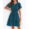 image:imageBTFBM Womens Spring 2026 Casual Mini Dresses Lightweight Short Sleeve V Neck Elastic Waist Cute Boho Beach Dress PocketsLake Blue