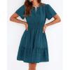 image:imageBTFBM Womens Spring 2026 Casual Mini Dresses Lightweight Short Sleeve V Neck Elastic Waist Cute Boho Beach Dress PocketsLake Blue