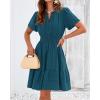 image:imageBTFBM Womens Spring 2026 Casual Mini Dresses Lightweight Short Sleeve V Neck Elastic Waist Cute Boho Beach Dress PocketsLake Blue
