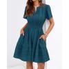 image:imageBTFBM Womens Spring 2026 Casual Mini Dresses Lightweight Short Sleeve V Neck Elastic Waist Cute Boho Beach Dress PocketsLake Blue