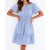 image:imageBTFBM Womens Spring 2026 Casual Mini Dresses Lightweight Short Sleeve V Neck Elastic Waist Cute Boho Beach Dress PocketsLight Blue