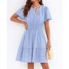 image:imageBTFBM Womens Spring 2026 Casual Mini Dresses Lightweight Short Sleeve V Neck Elastic Waist Cute Boho Beach Dress PocketsLight Blue