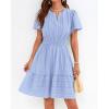 image:imageBTFBM Womens Spring 2026 Casual Mini Dresses Lightweight Short Sleeve V Neck Elastic Waist Cute Boho Beach Dress PocketsLight Blue