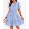 image:imageBTFBM Womens Spring 2026 Casual Mini Dresses Lightweight Short Sleeve V Neck Elastic Waist Cute Boho Beach Dress PocketsLight Blue