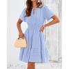 image:imageBTFBM Womens Spring 2026 Casual Mini Dresses Lightweight Short Sleeve V Neck Elastic Waist Cute Boho Beach Dress PocketsLight Blue