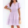 image:imageBTFBM Womens Spring 2026 Casual Mini Dresses Lightweight Short Sleeve V Neck Elastic Waist Cute Boho Beach Dress PocketsLight Pink Purple