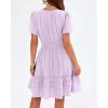 image:imageBTFBM Womens Spring 2026 Casual Mini Dresses Lightweight Short Sleeve V Neck Elastic Waist Cute Boho Beach Dress PocketsLight Pink Purple