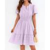image:imageBTFBM Womens Spring 2026 Casual Mini Dresses Lightweight Short Sleeve V Neck Elastic Waist Cute Boho Beach Dress PocketsLight Pink Purple