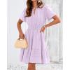image:imageBTFBM Womens Spring 2026 Casual Mini Dresses Lightweight Short Sleeve V Neck Elastic Waist Cute Boho Beach Dress PocketsLight Pink Purple