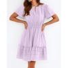 image:imageBTFBM Womens Spring 2026 Casual Mini Dresses Lightweight Short Sleeve V Neck Elastic Waist Cute Boho Beach Dress PocketsLight Pink Purple