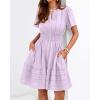 image:imageBTFBM Womens Spring 2026 Casual Mini Dresses Lightweight Short Sleeve V Neck Elastic Waist Cute Boho Beach Dress PocketsLight Pink Purple