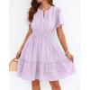 image:imageBTFBM Womens Spring 2026 Casual Mini Dresses Lightweight Short Sleeve V Neck Elastic Waist Cute Boho Beach Dress PocketsLight Pink Purple