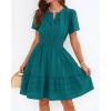image:imageBTFBM Womens Spring 2026 Casual Mini Dresses Lightweight Short Sleeve V Neck Elastic Waist Cute Boho Beach Dress PocketsMalachite Green