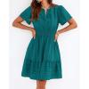 image:imageBTFBM Womens Spring 2026 Casual Mini Dresses Lightweight Short Sleeve V Neck Elastic Waist Cute Boho Beach Dress PocketsMalachite Green