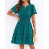 image:imageBTFBM Womens Spring 2026 Casual Mini Dresses Lightweight Short Sleeve V Neck Elastic Waist Cute Boho Beach Dress PocketsMalachite Green