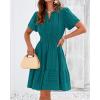 image:imageBTFBM Womens Spring 2026 Casual Mini Dresses Lightweight Short Sleeve V Neck Elastic Waist Cute Boho Beach Dress PocketsMalachite Green
