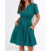 image:imageBTFBM Womens Spring 2026 Casual Mini Dresses Lightweight Short Sleeve V Neck Elastic Waist Cute Boho Beach Dress PocketsMalachite Green