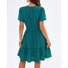 image:imageBTFBM Womens Spring 2026 Casual Mini Dresses Lightweight Short Sleeve V Neck Elastic Waist Cute Boho Beach Dress PocketsMalachite Green