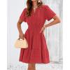 image:imageBTFBM Womens Spring 2026 Casual Mini Dresses Lightweight Short Sleeve V Neck Elastic Waist Cute Boho Beach Dress PocketsRed
