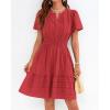 image:imageBTFBM Womens Spring 2026 Casual Mini Dresses Lightweight Short Sleeve V Neck Elastic Waist Cute Boho Beach Dress PocketsRed