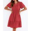 image:imageBTFBM Womens Spring 2026 Casual Mini Dresses Lightweight Short Sleeve V Neck Elastic Waist Cute Boho Beach Dress PocketsRed