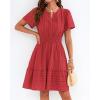 image:imageBTFBM Womens Spring 2026 Casual Mini Dresses Lightweight Short Sleeve V Neck Elastic Waist Cute Boho Beach Dress PocketsRed
