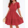 image:imageBTFBM Womens Spring 2026 Casual Mini Dresses Lightweight Short Sleeve V Neck Elastic Waist Cute Boho Beach Dress PocketsRed