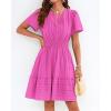 image:imageBTFBM Womens Spring 2026 Casual Mini Dresses Lightweight Short Sleeve V Neck Elastic Waist Cute Boho Beach Dress PocketsRose Red