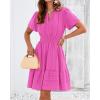 image:imageBTFBM Womens Spring 2026 Casual Mini Dresses Lightweight Short Sleeve V Neck Elastic Waist Cute Boho Beach Dress PocketsRose Red