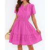 image:imageBTFBM Womens Spring 2026 Casual Mini Dresses Lightweight Short Sleeve V Neck Elastic Waist Cute Boho Beach Dress PocketsRose Red