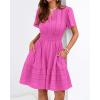 image:imageBTFBM Womens Spring 2026 Casual Mini Dresses Lightweight Short Sleeve V Neck Elastic Waist Cute Boho Beach Dress PocketsRose Red