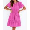 image:imageBTFBM Womens Spring 2026 Casual Mini Dresses Lightweight Short Sleeve V Neck Elastic Waist Cute Boho Beach Dress PocketsRose Red