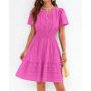image:imageBTFBM Womens Spring 2026 Casual Mini Dresses Lightweight Short Sleeve V Neck Elastic Waist Cute Boho Beach Dress PocketsRose Red