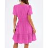 image:imageBTFBM Womens Spring 2026 Casual Mini Dresses Lightweight Short Sleeve V Neck Elastic Waist Cute Boho Beach Dress PocketsRose Red