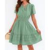 image:imageBTFBM Womens Spring 2026 Casual Mini Dresses Lightweight Short Sleeve V Neck Elastic Waist Cute Boho Beach Dress PocketsSage Green