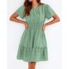 image:imageBTFBM Womens Spring 2026 Casual Mini Dresses Lightweight Short Sleeve V Neck Elastic Waist Cute Boho Beach Dress PocketsSage Green