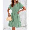 image:imageBTFBM Womens Spring 2026 Casual Mini Dresses Lightweight Short Sleeve V Neck Elastic Waist Cute Boho Beach Dress PocketsSage Green