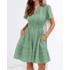 image:imageBTFBM Womens Spring 2026 Casual Mini Dresses Lightweight Short Sleeve V Neck Elastic Waist Cute Boho Beach Dress PocketsSage Green