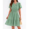 image:imageBTFBM Womens Spring 2026 Casual Mini Dresses Lightweight Short Sleeve V Neck Elastic Waist Cute Boho Beach Dress PocketsSage Green