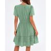 image:imageBTFBM Womens Spring 2026 Casual Mini Dresses Lightweight Short Sleeve V Neck Elastic Waist Cute Boho Beach Dress PocketsSage Green