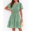 image:imageBTFBM Womens Spring 2026 Casual Mini Dresses Lightweight Short Sleeve V Neck Elastic Waist Cute Boho Beach Dress PocketsSage Green