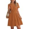 image:imageBTFBM Womens Spring 2026 Casual Mini Dresses Lightweight Short Sleeve V Neck Elastic Waist Cute Boho Beach Dress PocketsBrown Orange