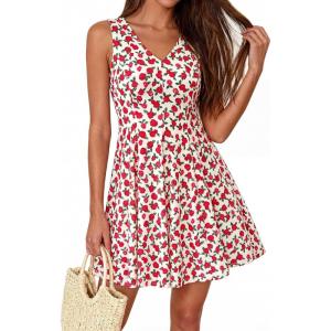 image:imageBTFBM Womens Summer Dresses 2026 Spring Casual Sleeveless Floral Knit Flowy ALine Mini Dress Pockets Beach SundressFloral Beige Red