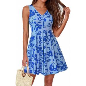 image:imageBTFBM Womens Summer Dresses 2026 Spring Casual Sleeveless Floral Knit Flowy ALine Mini Dress Pockets Beach SundressFloral Light Blue Blue
