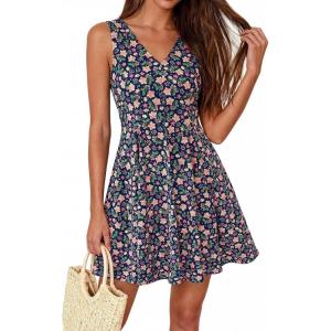 image:imageBTFBM Womens Summer Dresses 2026 Spring Casual Sleeveless Floral Knit Flowy ALine Mini Dress Pockets Beach SundressFloral Navy Blue Multi
