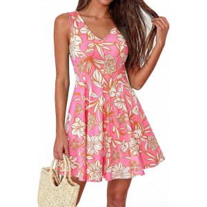 image:imageBTFBM Womens Summer Dresses 2026 Spring Casual Sleeveless Floral Knit Flowy ALine Mini Dress Pockets Beach SundressFloral Pink Beige