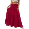 image:imageBTFBM Spring Skirts for Women 2026 Summer Boho Beach Vacation Clothes Casual Pleated High Waisted Flowy Maxi SkirtRed